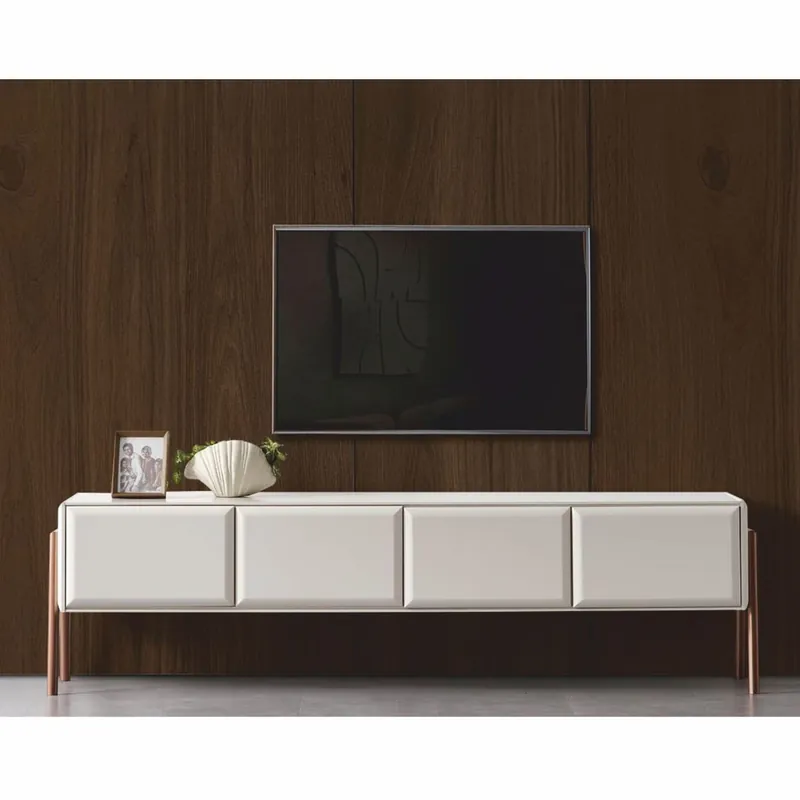Highlight Casa Padrino armoire TV de luxe avec 4 portes blanc / marron 220 cm - Meubles de salon