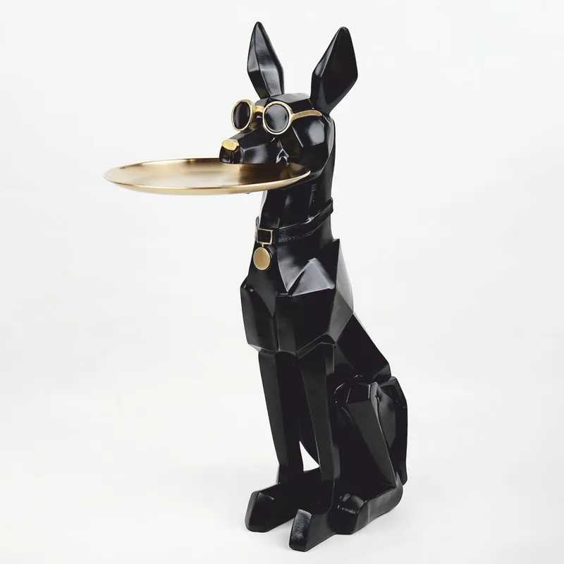 Solange Der Vorrat Reicht Casa Padrino figurine décorative doberman avec plateau noir / or H. 77 cm - Sculpture décorative