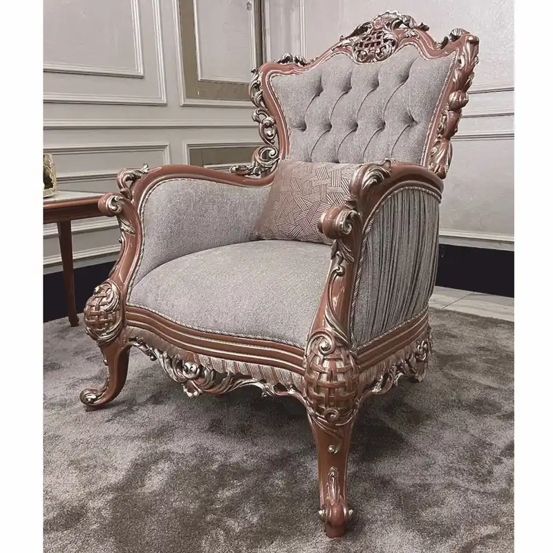 Casa Padrino fauteuil de salon baroque de luxe gris / marron / argent - Meubles baroques Sonderangebot