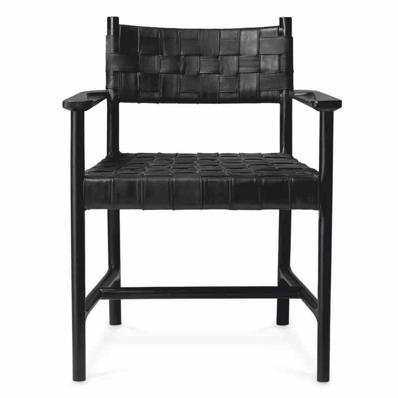 Casa Padrino chaise de salle à manger de luxe avec accoudoirs en cuir noir H. 85 cm - Meubles de luxe Begrenztes Angebot
