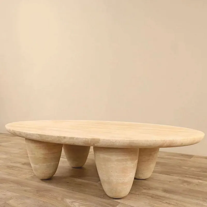Direkt Vom Hersteller Casa Padrino table basse de luxe en pierre naturelle de travertin beige 120 cm - Meubles de salon