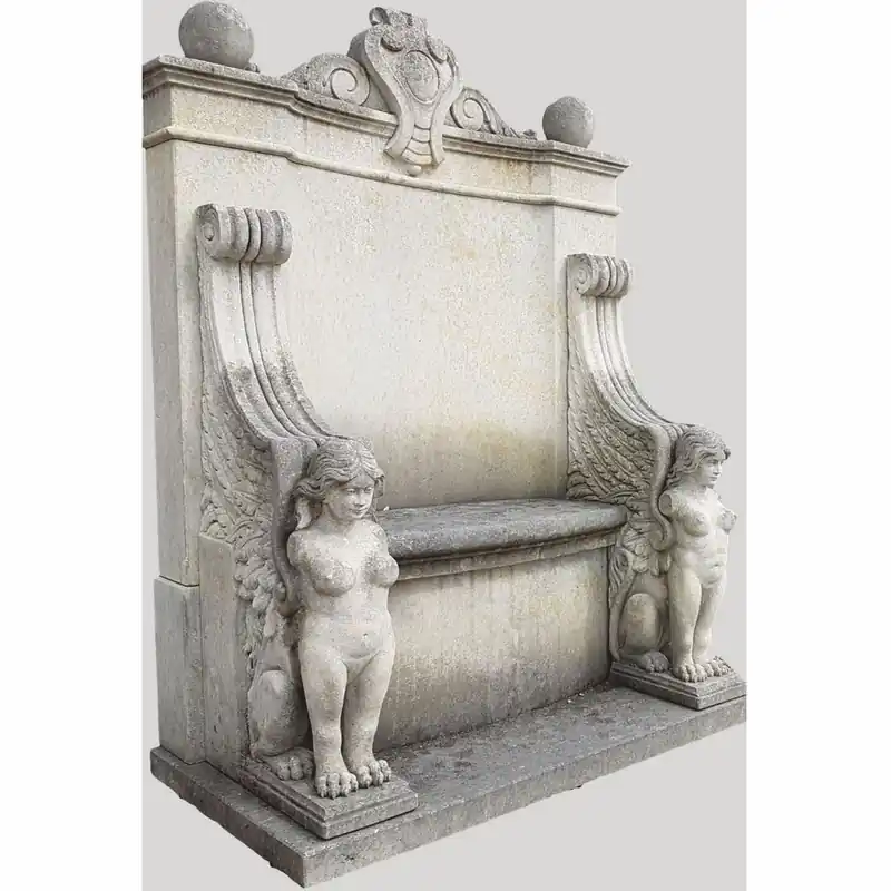 Super-Preis Casa Padrino banc de jardin baroque de luxe en pierre blanc antique / gris 116 x H. 168 cm - Fabriqué en Italie