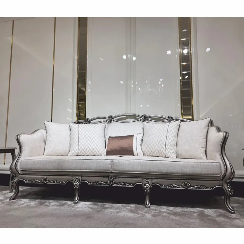 Casa Padrino canapé de salon baroque de luxe crème / argent 225 cm - Meubles baroques Expressversand