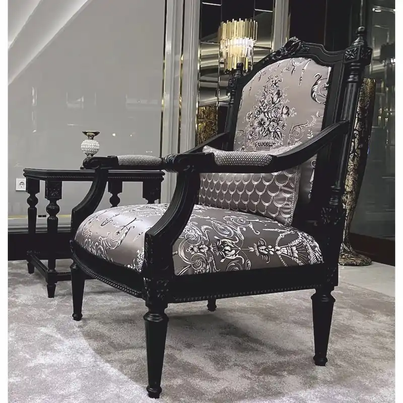 Casa Padrino fauteuil baroque de luxe avec oreiller argent / noir - Meubles de salon baroque Kracherpreis