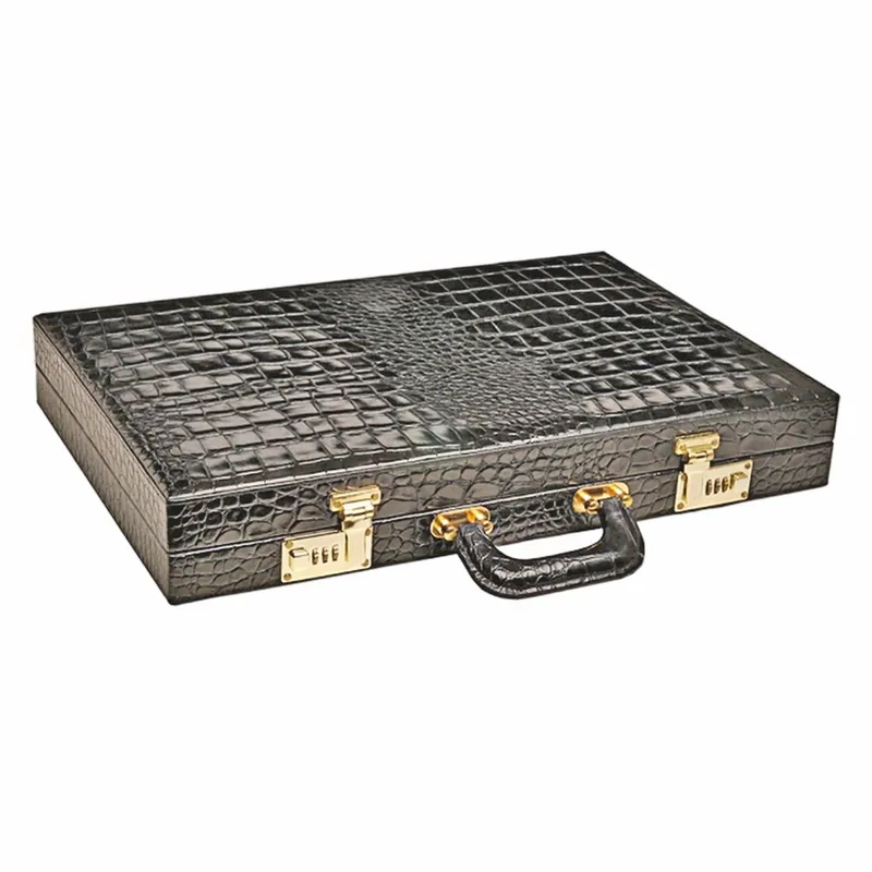 Casa Padrino Mallette de Backgammon de Luxe en Cuir Véritable Aspect Crocodile Noir - Accessoires de Luxe Markenware