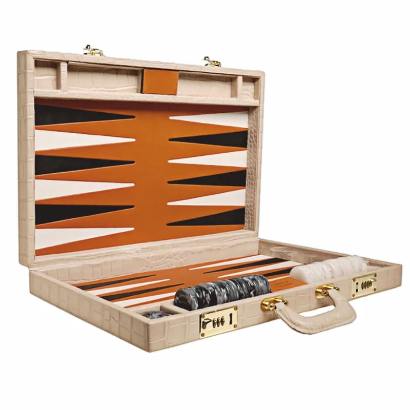 Casa Padrino Mallette de Backgammon de Luxe en Cuir Véritable Aspect Crocodile Beige - Accessoires de Luxe Schnäppchen