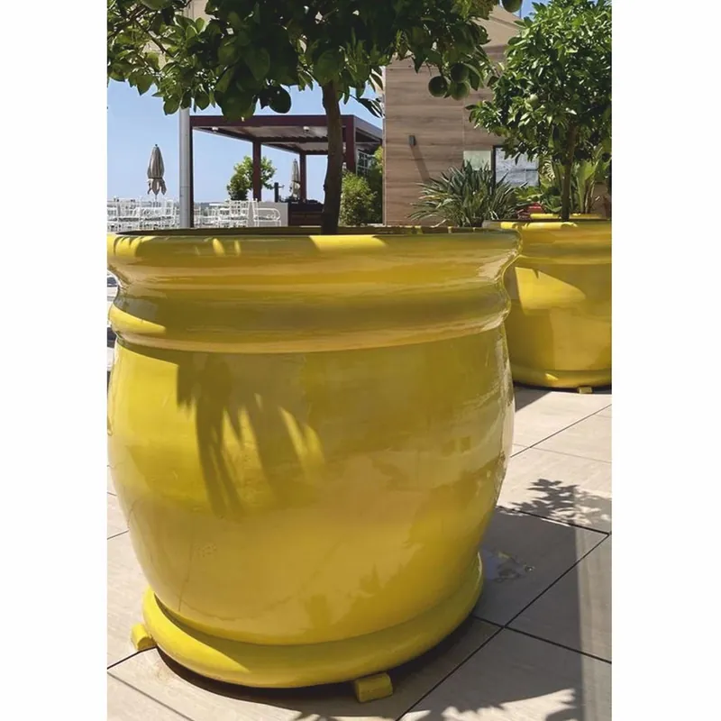 Markenprodukt Casa Padrino pot de fleurs de luxe en céramique jaune Ø 98 x H. 90 cm - Décoration de jardin
