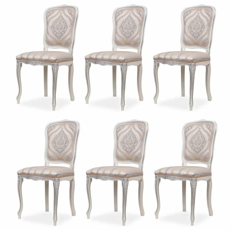 Casa Padrino ensemble de 6 chaises de salle à manger baroque de luxe beige / gris / blanc - Meubles baroques Neu Im Sortiment