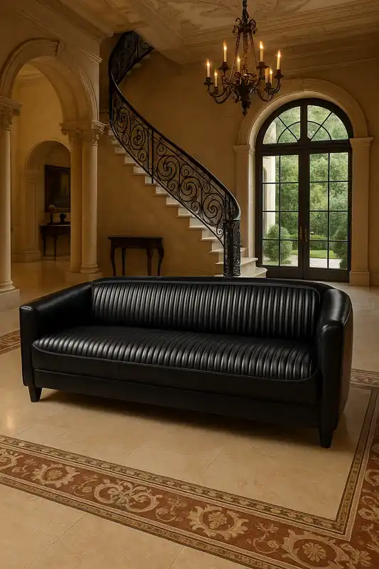 Casa Padrino canapé de luxe en cuir noir 177 cm - Meubles en cuir véritable Wochenendangebot