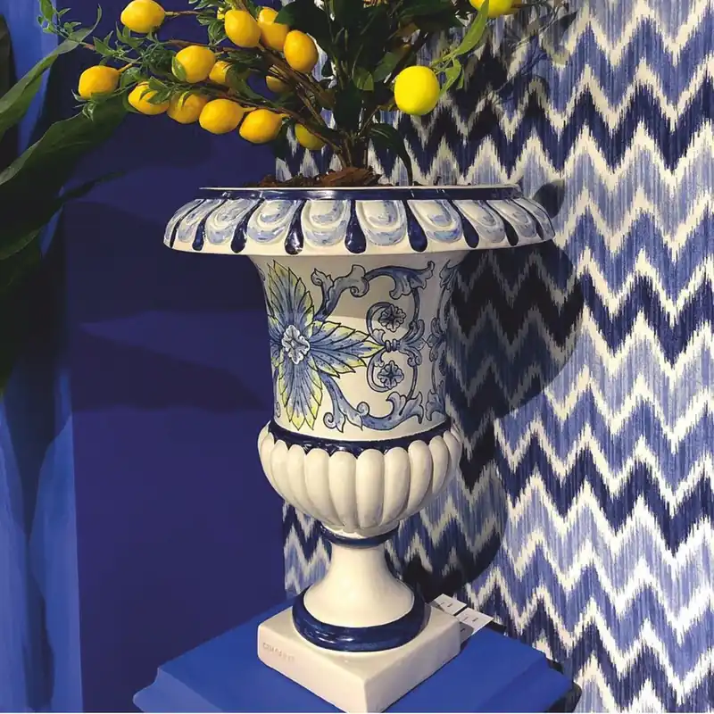 Casa Padrino pot de fleurs baroque de luxe en céramique blanc / bleu / Jaune Ø 45 x H. 57 cm Markenware