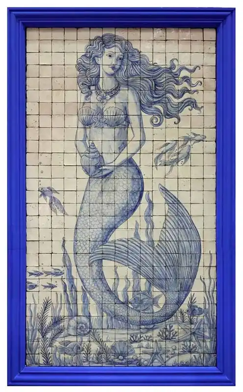 Casa Padrino peinture murale baroque de luxe sirène crème / bleu H. 280 cm - Décoration murale baroque Angebot