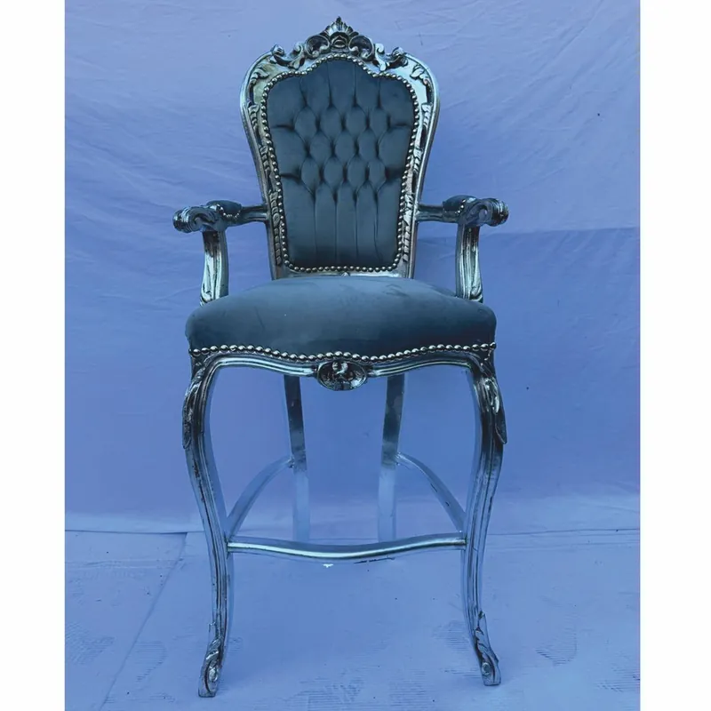 Günstig Casa Padrino chaise de bar baroque avec accoudoirs en velours gris / argent - Mobilier de bar baroque
