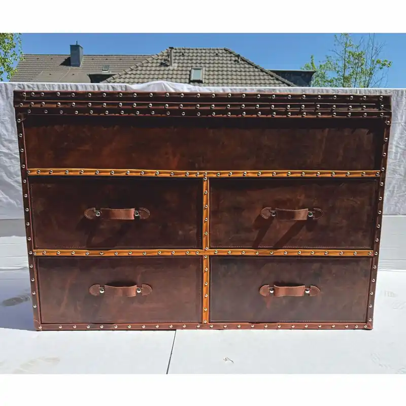 Casa Padrino Commode / Coffre Art Déco de Luxe Marron 125 cm - Meubles en Cuir Preiswert