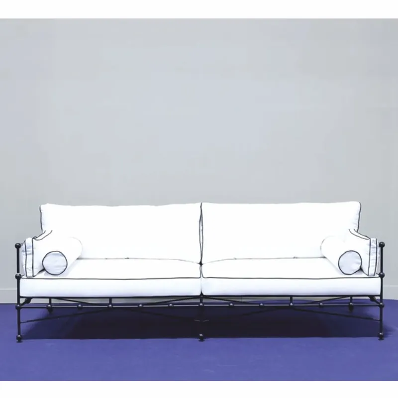 Expressversand Casa Padrino canapé de luxe en fer forgé noir / blanc 245 cm - Canapé hôtel et jardin