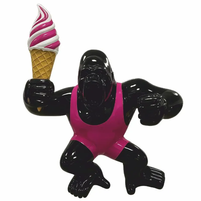 Casa Padrino sculpture décorative XXL gorille singe avec glace noir / rose H. 220 cm Preisreduziert