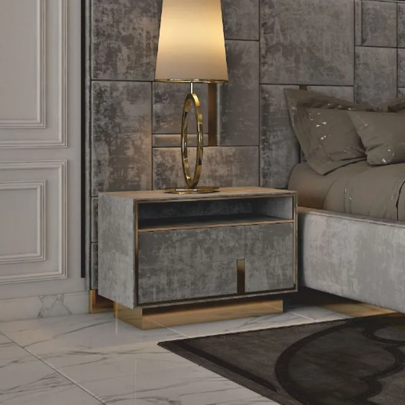 Begrenztes Angebot Casa Padrino table de chevet de luxe gris / or - Meubles pour hôtel et chambre à coucher de luxe