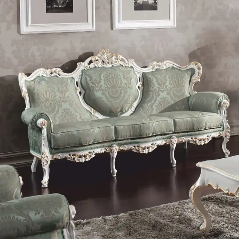 Casa Padrino canapé de salon baroque de luxe vert / blanc / or 210 cm - Fabriqué en Italie Neue Ware