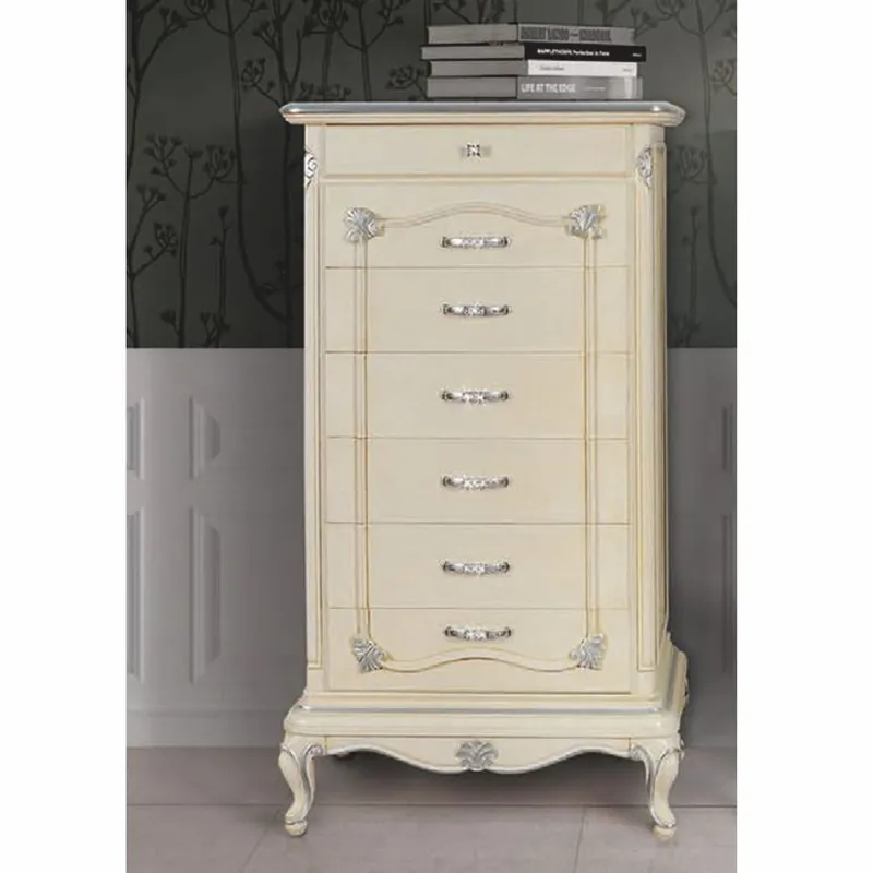 Begrenztes Angebot Casa Padrino commode baroque de luxe avec 7 tiroirs crème / argent H. 135 cm - Fabriqué en Italie