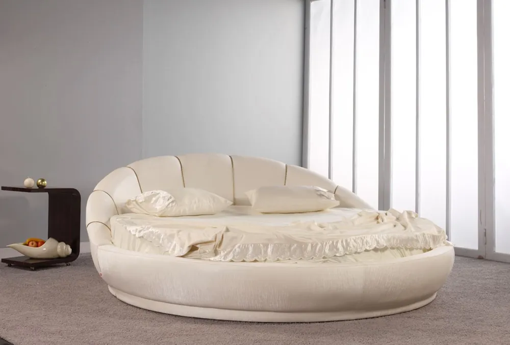 Casa Padrino Letto Rotondo di Lusso Crema Ø 240 x A. 90 cm - Letto Matrimoniale Rotondo - Mobili Camera da Letto di Lusso Abverkauf