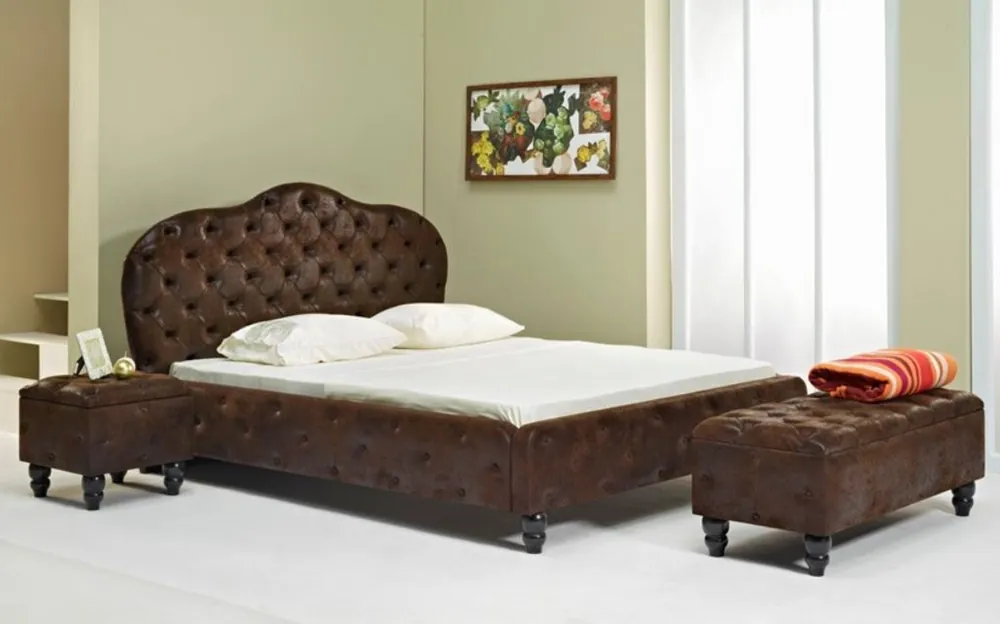 Casa Padrino letto matrimoniale Chesterfield marrone scuro / nero - Diverse Misure - Elegante letto in legno massello con testiera - Mobili Camera da Letto Chesterfield Letzte Chance