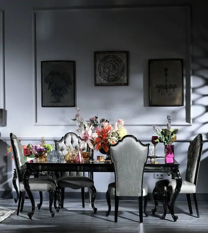 Letzte Chance Casa Padrino tavolo da pranzo barocco di lusso nero / marrone 210 x 110 x A. 78 cm - Tavolo da cucina in legno massello nobile con piano in vetro e vetro a specchio - Mobili da sala da pranzo barocco