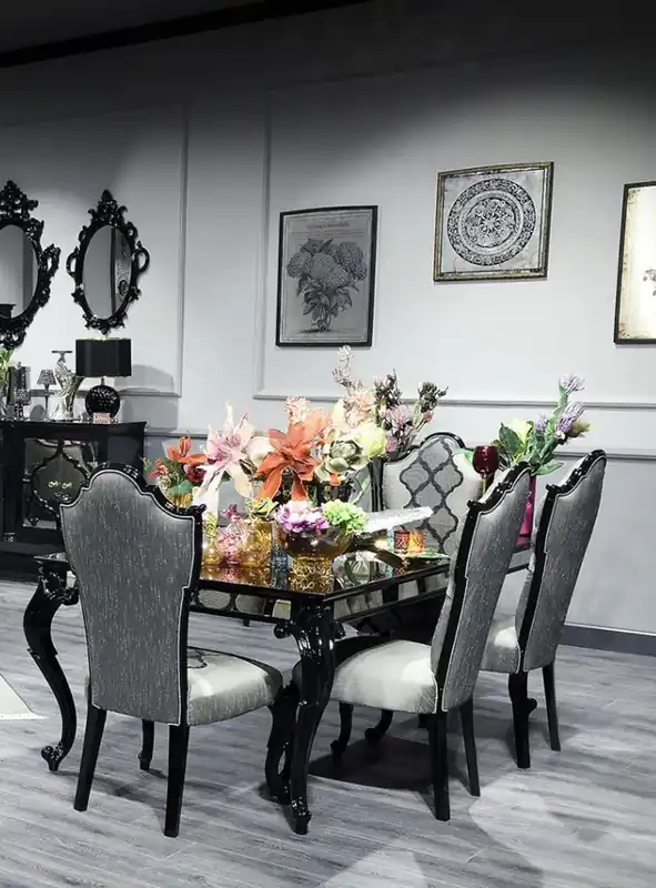 Casa Padrino set di sedie da pranzo barocco di lusso argento / grigio / nero 55 x 55 x A. 116 cm - Set di 6 sedie da cucina nobili - Mobili per sala da pranzo in stile barocco Neue Kollektion