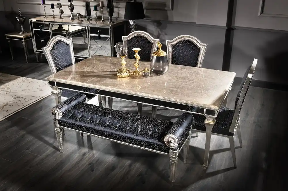 Casa Padrino tavolo da pranzo barocco di lusso argento antico 200 x 112 x A. 85 cm - Tavolo da cucina in legno massello con vetro a specchio - Mobili per sala da pranzo nobili in stile barocco Top-Angebot
