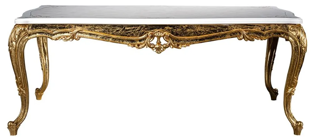 Heißes Angebot Casa Padrino tavolo da pranzo barocco di lusso bianco / oro 202 x 102 x A. 80 cm - Tavolo da cucina in legno massello - Magnifico mobili per sala da pranzo in stile barocco