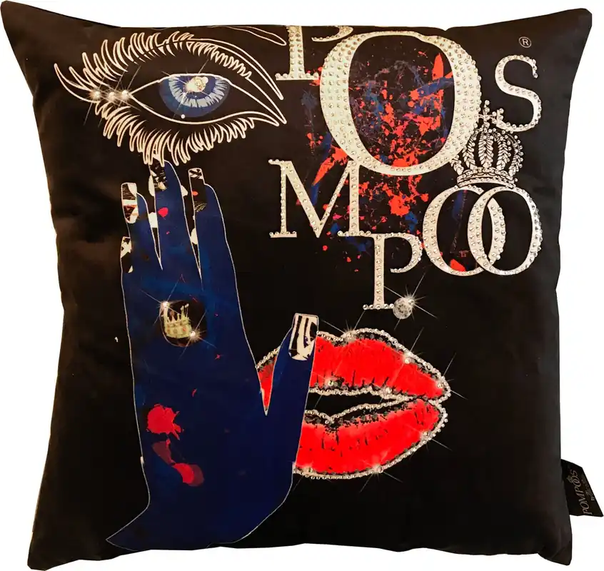 Schnäppchen Harald Glööckler Cuscino decorativo di design Pompöös di Casa Padrino con strass Eyes & Lips Black - Art Collection -