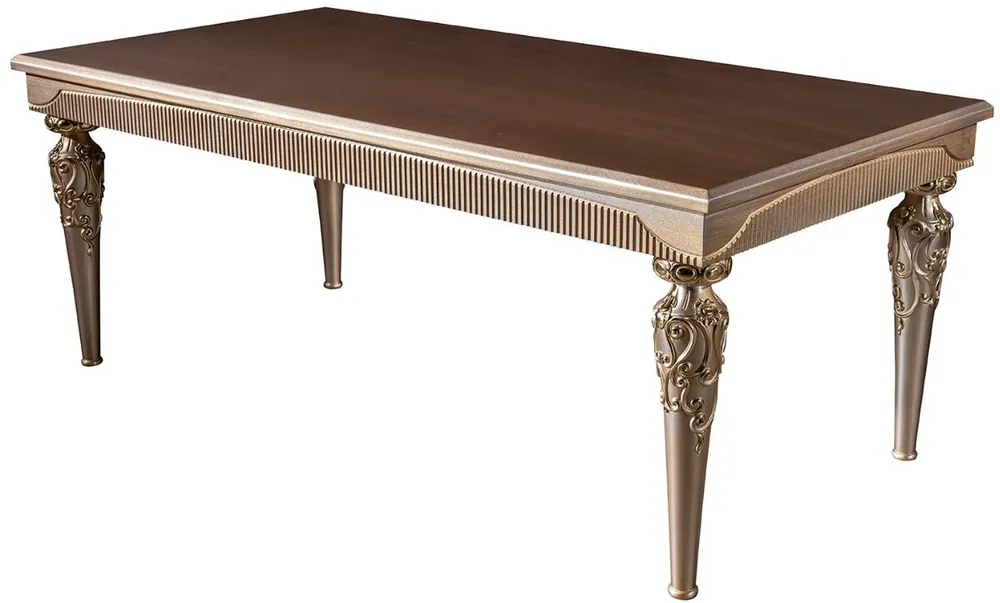 Geprüft Casa Padrino tavolo da pranzo barocco di lusso marrone / argento / rame / oro 202 x 102 x A. 79 cm - Tavolo da cucina in legno massello - Mobili da pranzo in stile barocco