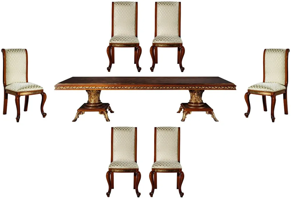 Solange Der Vorrat Reicht Casa Padrino set da pranzo barocco di lusso marrone / oro - 1 Tavolo da Pranzo e 6 Sedie da Pranzo - Mobili per sala da pranzo in stile barocco nobili