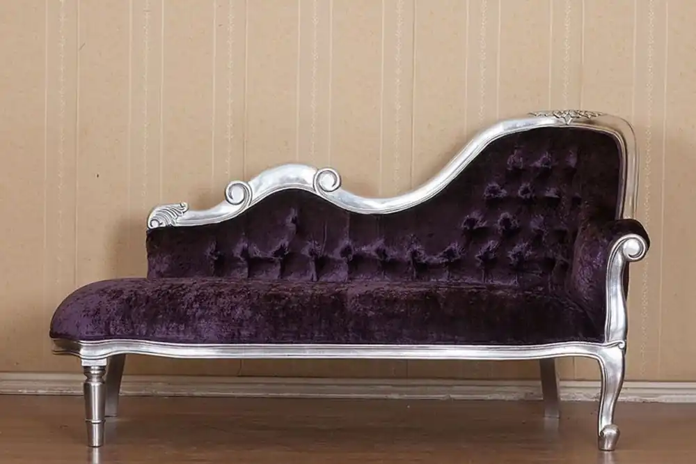 Casa Padrino chaise longue barocco viola / argento 150 x 78 x A. 90 cm - Chaise longue in mogano con velluto nobile - Mobili Barocchi Ausverkauf