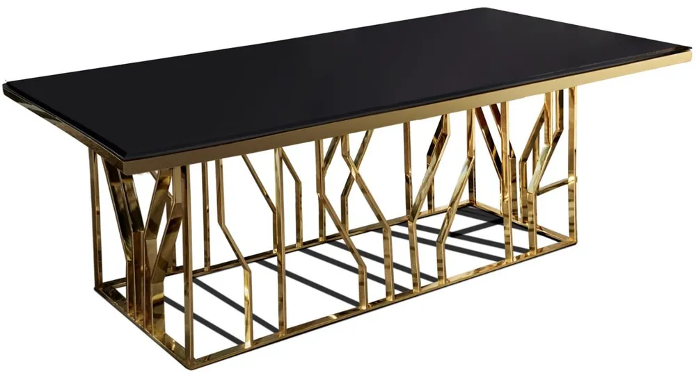Casa Padrino tavolo da pranzo di lusso oro / nero 200 x 100 x A. 77 cm - Tavolo da cucina rettangolare in acciaio inox con piano in vetro - Mobili da pranzo di lusso Sofort Bestellen