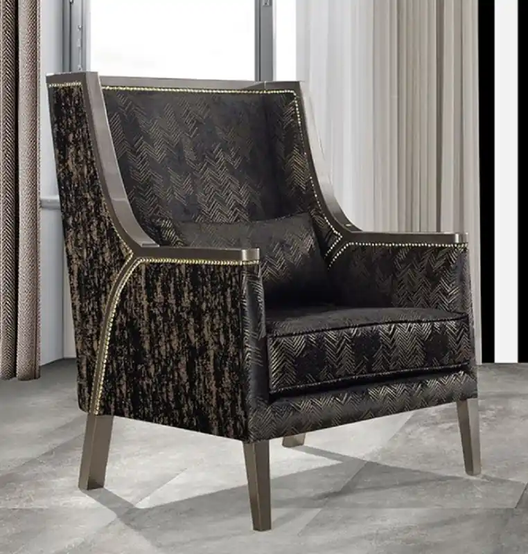 Casa Padrino poltrona da soggiorno barocco di lusso nero / oro / grigio - Poltrona in stile barocco fatta a mano con motivo elegante - Mobili da soggiorno barocco Sonderaktion