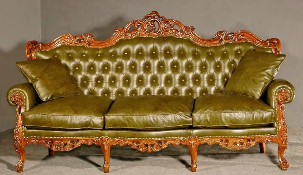 Casa Padrino divano in pelle barocco di lusso verde / marrone - Magnifico divano da soggiorno con vera pelle - Mobili per Soggiorno e Hotel Barocco - Qualità di Lusso - Fatto in Italia Schneller Versand
