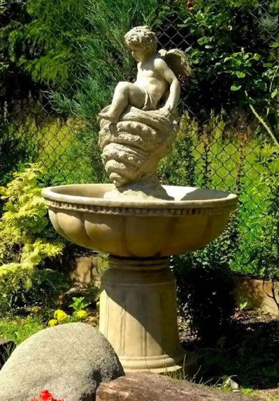 Casa Padrino fontana Art Nouveau angelo grigio Ø 70 x A. 127 cm - Magnifica Fontana da Giardino - Fontana Decorativa da Giardino - Accessori Decorativi da Giardino Barocco e Art Nouveau Abverkauf