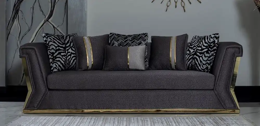 Preiswert Casa Padrino divano di lusso grigio scuro / oro - Elegante divano da soggiorno con cuscini decorativi - Mobili da soggiorno di lusso