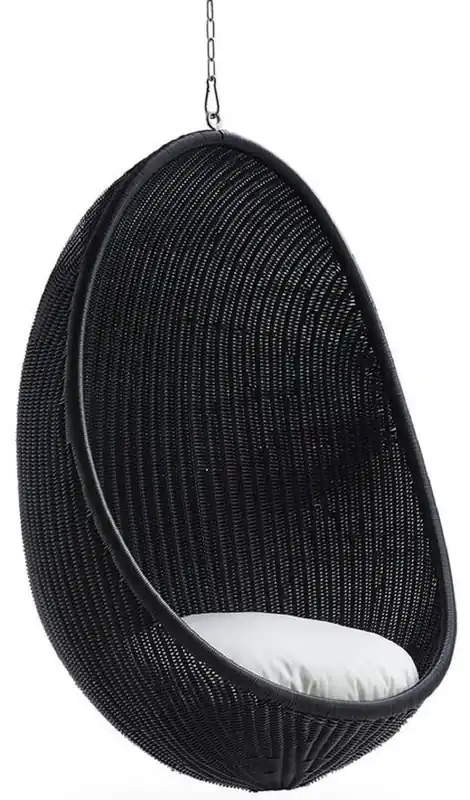 Sofort Bestellen Casa Padrino poltrona sospesa per esterni di lusso nero opaco / bianco 85 x 72 x A. 120 cm - Sedia sospesa da giardino e patio resistente alle intemperie a forma di uovo - Mobili da Giardino