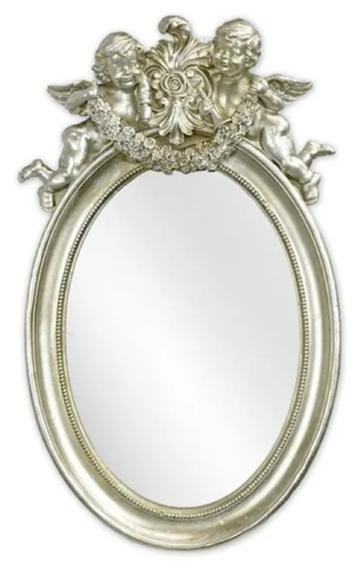 Schnäppchen Casa Padrino specchio barocco argento 29,2 x A. 49,3 cm - Specchio da parete in stile antico con figure decorative di angeli - Specchio del soggiorno - Specchio dell'armadio - Mobili barocchi