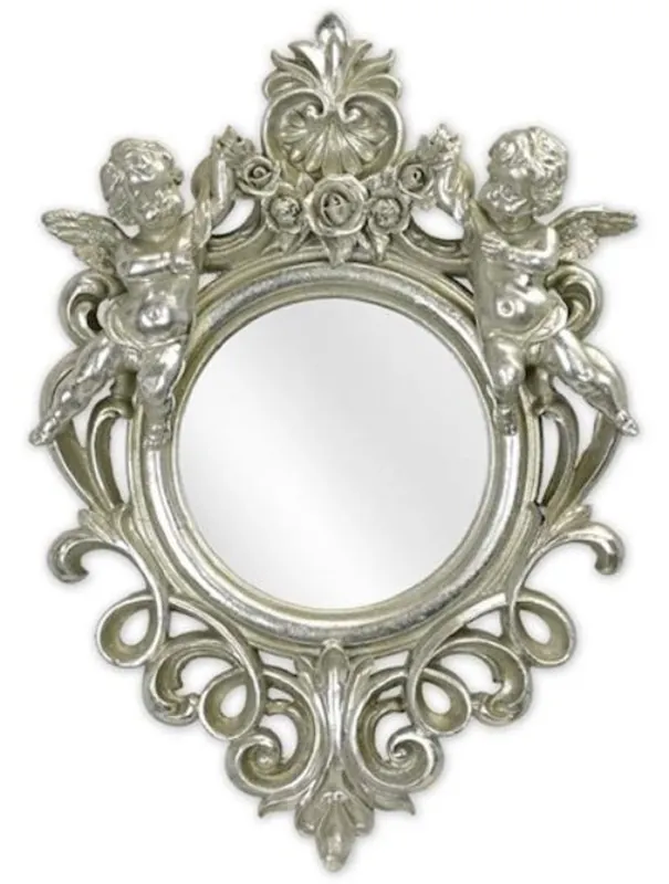 Schnäppchen Casa Padrino specchio barocco argento 35,8 x A. 51 cm - Specchio da parete in stile antico con figure decorative di angeli - Specchio del soggiorno - Specchio dell'armadio - Mobili barocchi