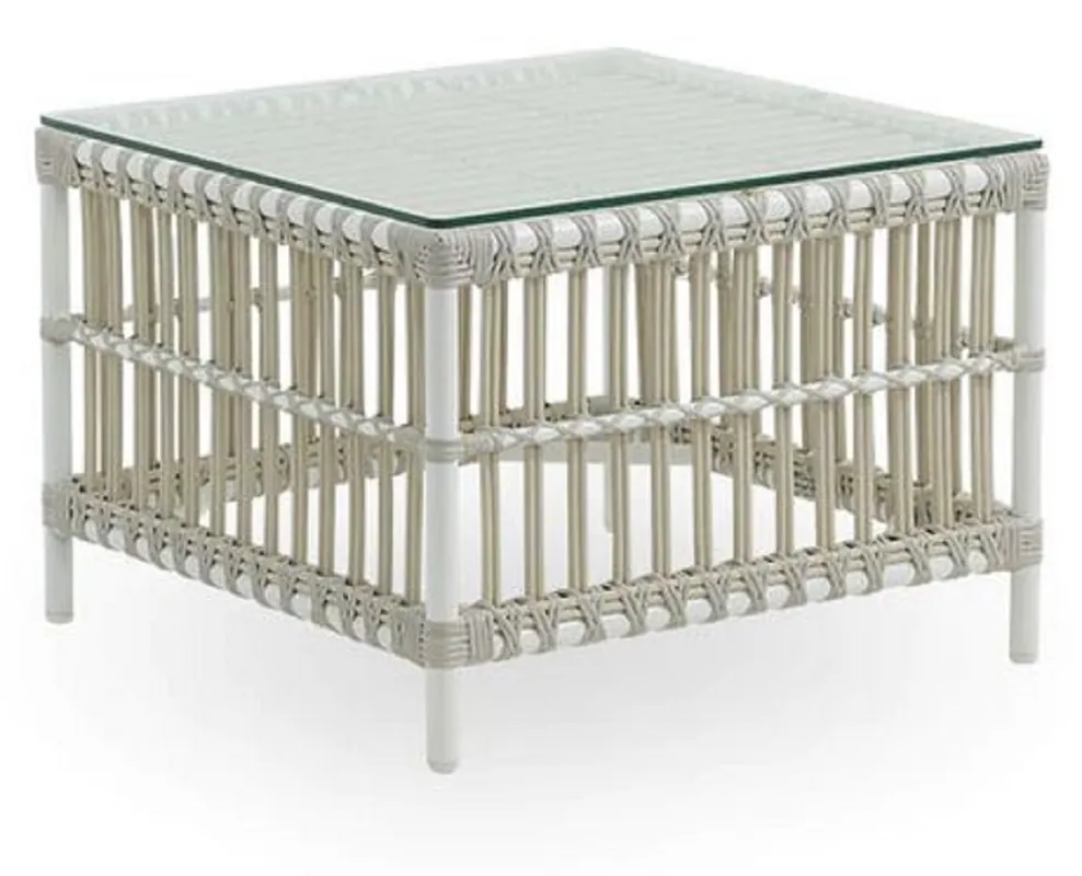 Casa Padrino tavolo da giardino di lusso bianco / grigio 60 x 60 x A. 43 cm - Tavolino da giardino e patio resistente alle intemperie con piano in vetro - Mobili da giardino e patio moderni Heißes Angebot