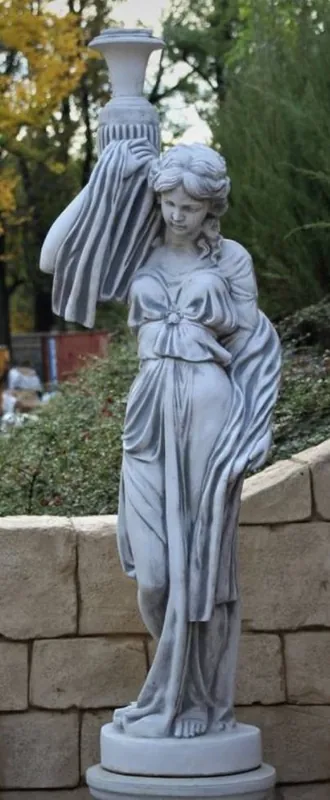 Casa Padrino Scultura Art Nouveau del Giardino Donna con Vaso Grigio A. 185 cm - Elegante Decorazione da Giardino Figura in Pietra - Accessori Decorativi da Giardino Barocco e Art Nouveau Sale