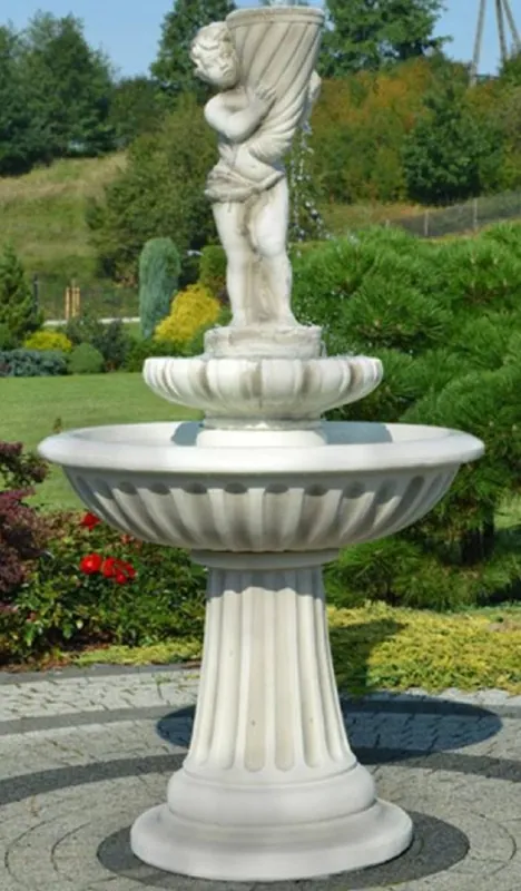 Rabatt Casa Padrino fontana Art Nouveau ragazzo con cornucopia grigio Ø 92 x A. 172 cm - Magnifica Fontana Decorativa da Giardino - Accessori Decorativi da Giardino Barocco e Art Nouveau