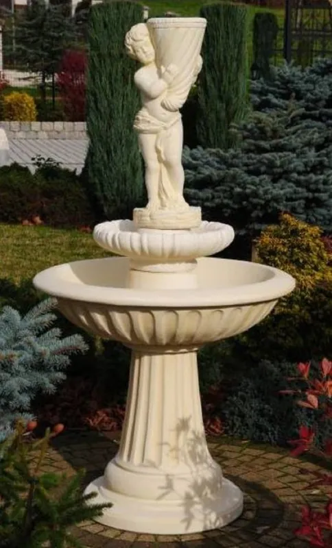 Casa Padrino fontana Art Nouveau ragazzo con cornucopia sabbia Ø 92 x A. 172 cm - Magnifica Fontana Decorativa da Giardino - Accessori Decorativi da Giardino Barocco e Art Nouveau Letzte Chance