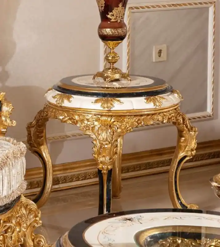 Casa Padrino tavolino barocco di lusso bianco / blu / oro - Magnifico tavolo in legno massello in stile barocco - Mobili soggiorno barocco - Nobile e Magnifico Top-Seller