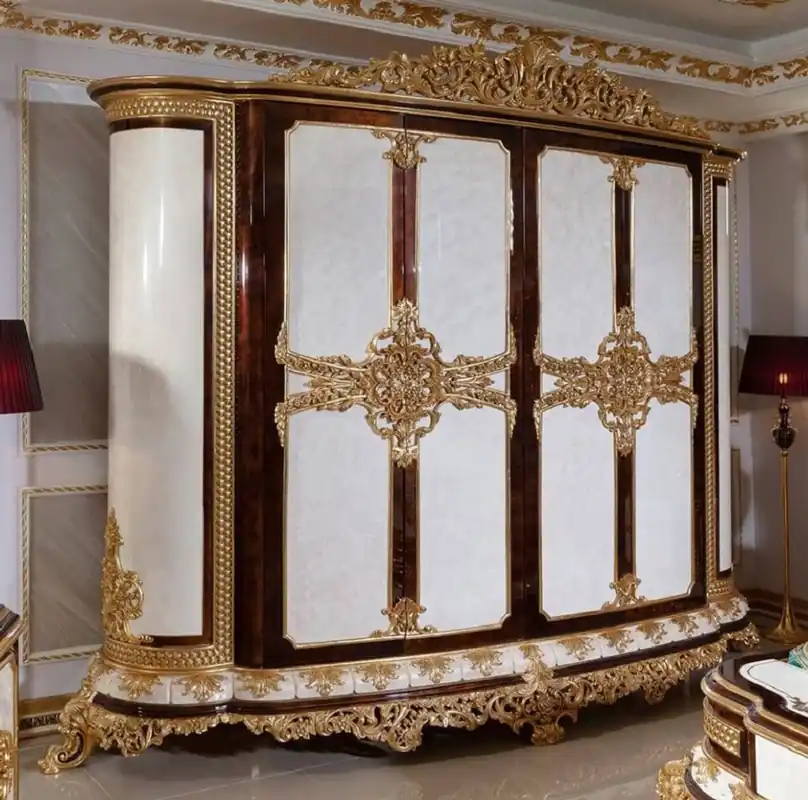 Rabatt Casa Padrino armadio da camera da letto barocco di lusso bianco / marrone / oro - Magnifico guardaroba in stile barocco - Mobili per camera da letto e hotel barocco - Nobile e Magnifico