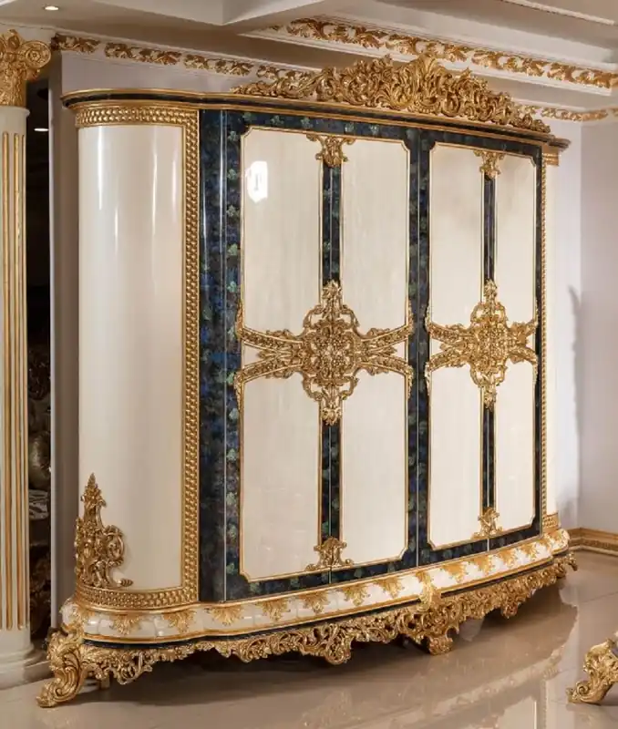 Casa Padrino armadio da camera da letto barocco di lusso bianco / blu / oro - Magnifico guardaroba in stile barocco - Mobili per camera da letto e hotel barocco - Nobile e Magnifico Abverkauf