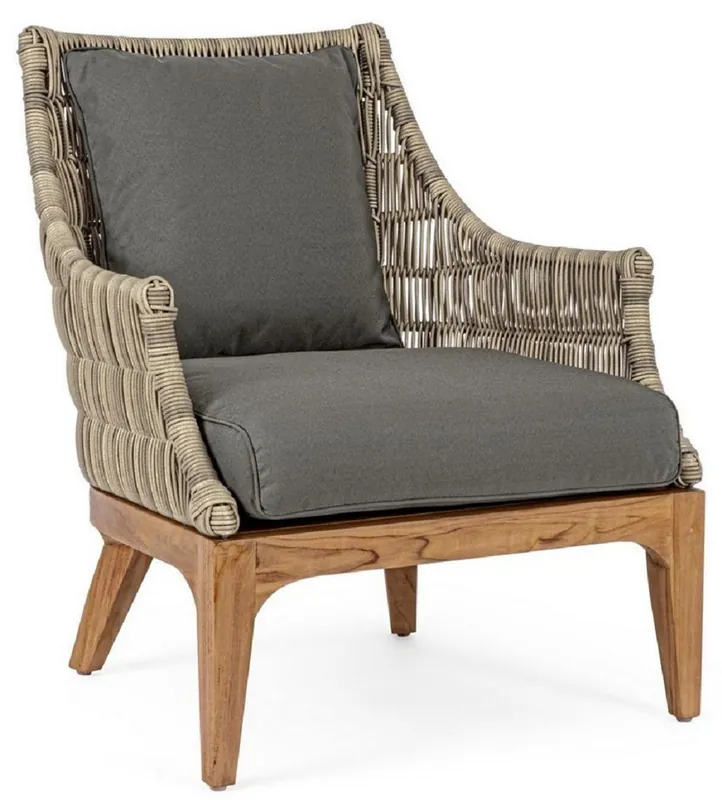 Casa Padrino poltrona da giardino di lusso con cuscini grigio / naturale / marrone 69 x 73 x A. 80,5 cm - Poltrona da giardino resistente alle intemperie - Mobili da Giardino e Patio di Lusso Angebot