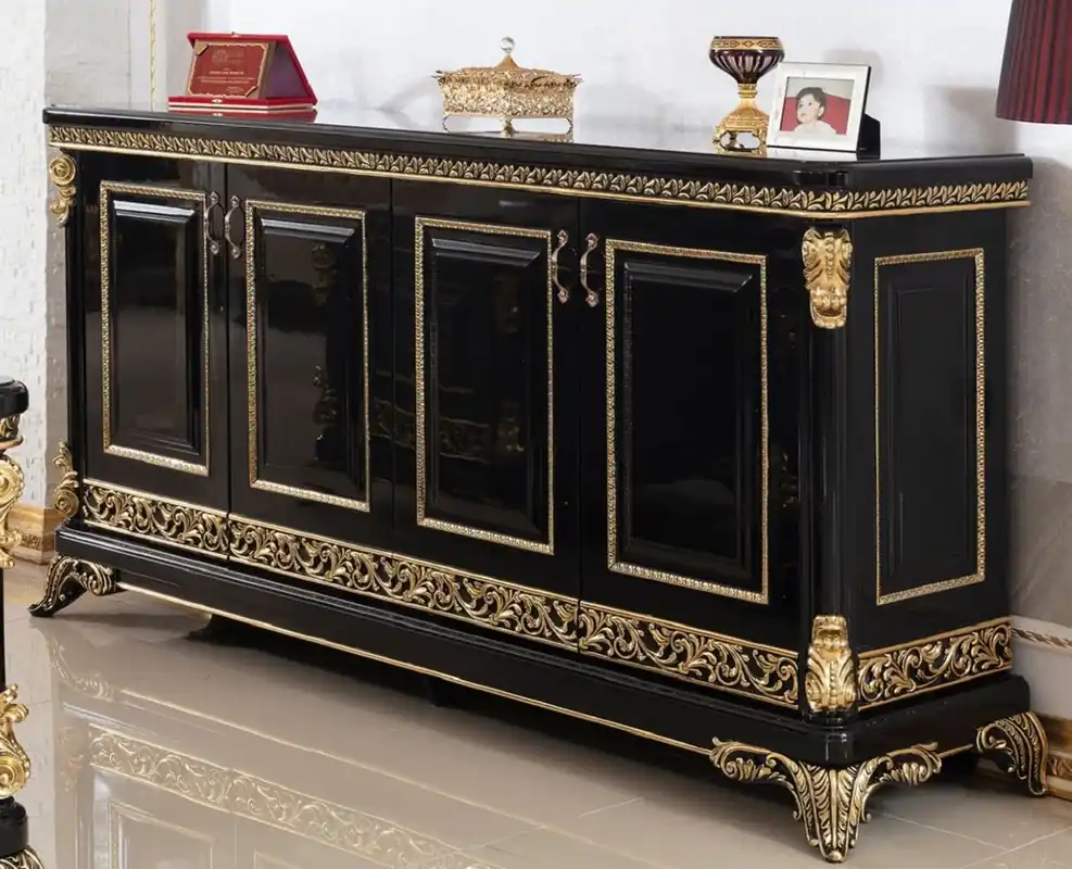 Casa Padrino credenza barocco di lusso nero / oro - Magnifica armadio in legno massello con 4 ante - Mobili Barocchi - Nobile e Magnifica Sale
