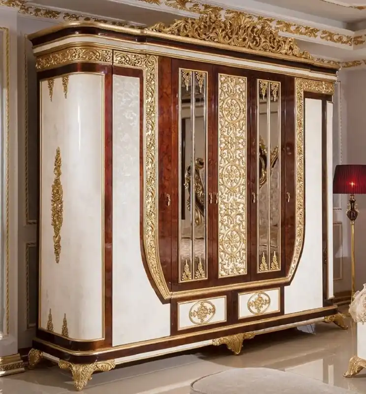 Solange Der Vorrat Reicht Casa Padrino armadio da camera da letto barocco di lusso bianco / marrone / oro - Magnifico guardaroba in legno massello in stile barocco - Mobili per camera da letto barocco - Nobile e Magnifico